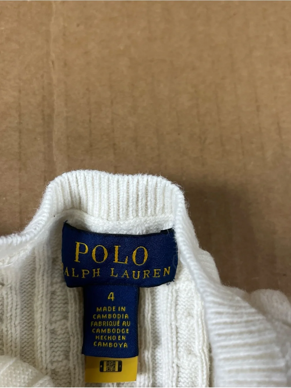 Polo Ralph Lauren Girls 4T White Cable Knit Cardigan Sweater Pink Pony Logo